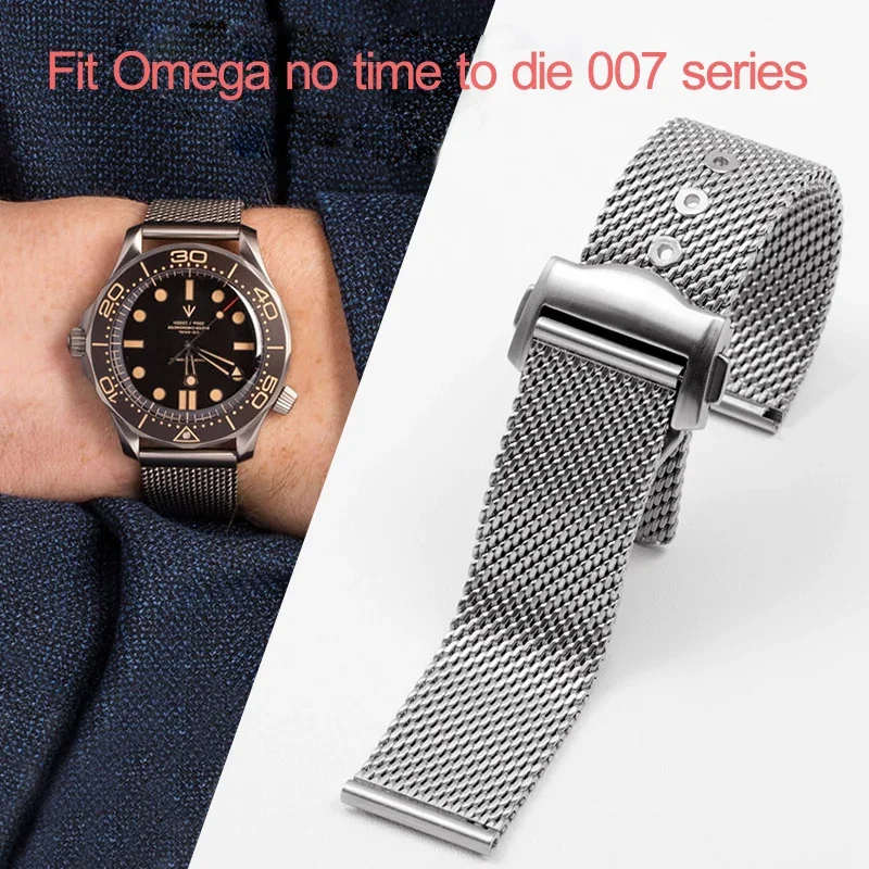 

For Omega 007 Milan watch strap seahorse 300 flawless death Observatory rhubarb bee steel bracelet 20mm Watch band