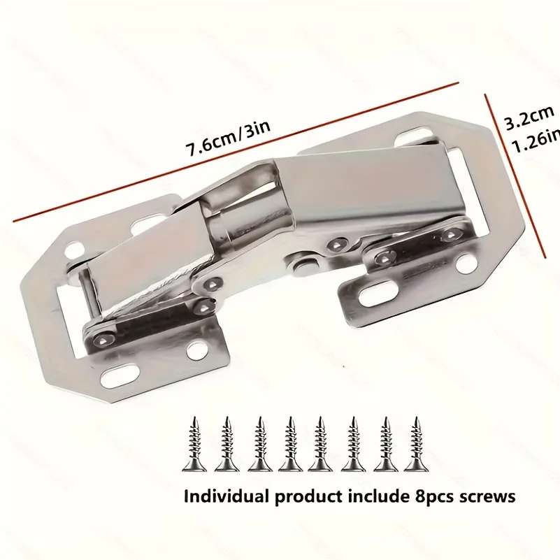 2 sets Frameless Surface-Mount Concealed Hinges, Polished Metal Screws for Cabinets, Dressers, Pantries