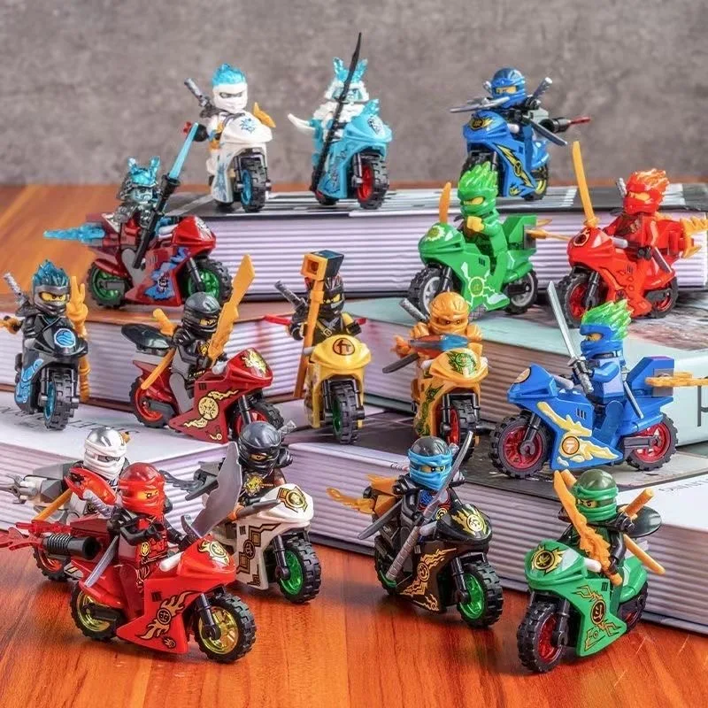 

Hot Toys 8piece Ninja Anime Motorcycles Blocks Kai Jay Cole Zane Nya Ronin Mini Action Assemble Model Figure Bricks Toys