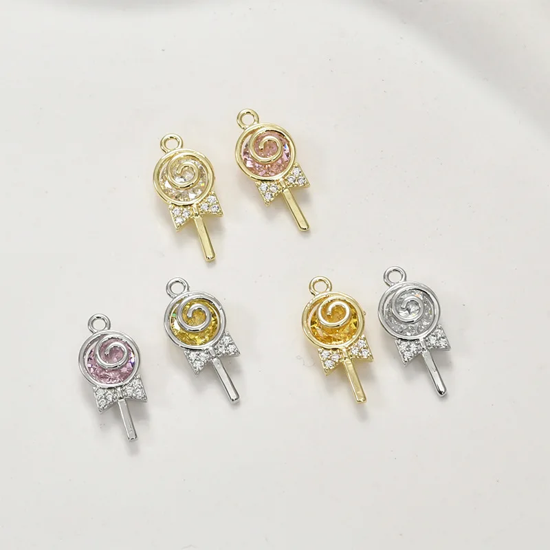 Copper-plated 14k Gold Color-preserving Color Zircon Lollipop Pendant DIY Bracelet Necklace Ear Jewelry Accessories
