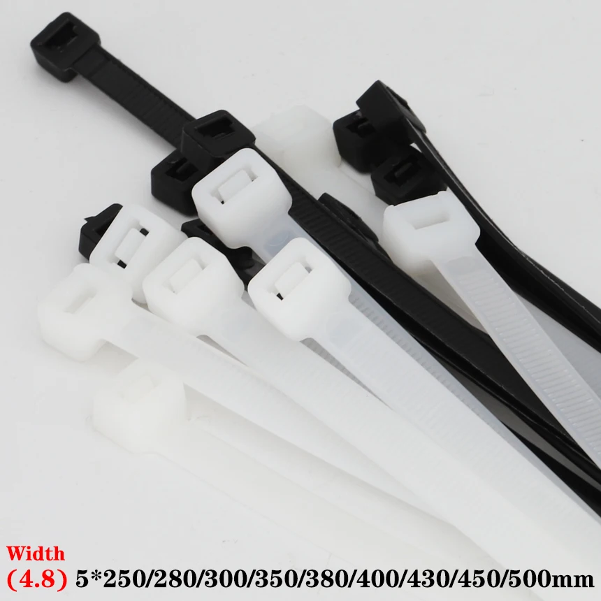 

5*250/280/300/350/380/400/430/450/500mm 4.8mm Width Black Self-Lock Nylon Plastic Strap Wrap Ziptie Bundle Zip Ties Cable Tie