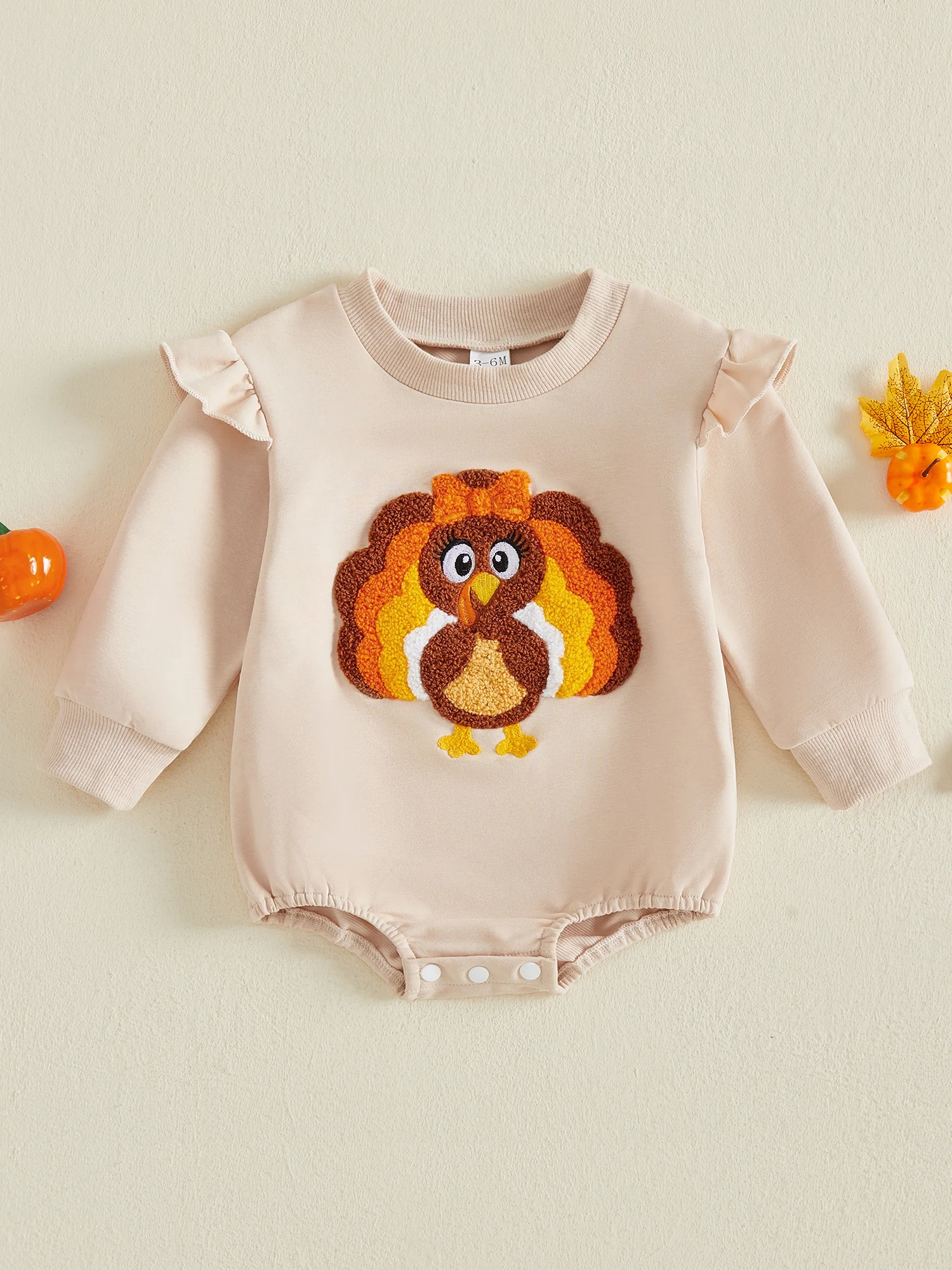 Turkey Embroidery Long Sleeve Sleeve-Turkey Embroidery Thanksgiving Romper Embroidery Jumpsuits Premium