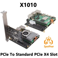 X1010 Raspberry Pi 5 PCIe FFC Connector to Standard PCIe x4 Slot Expansion Board