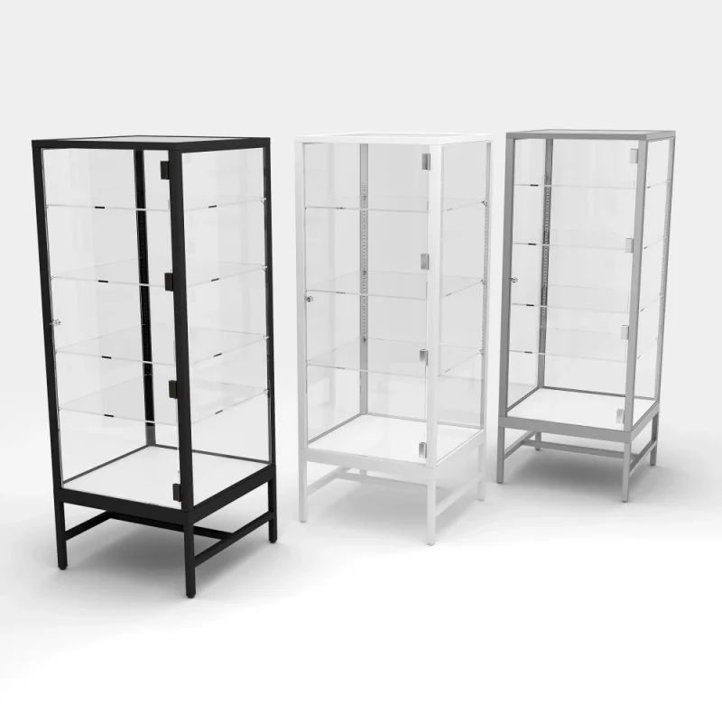 

custom.KEWAY Industrial Deluxe Metal and Glass Showcase Cabinet Retail Store Display Tower Cases with 4 Adjustable Glass Shelves