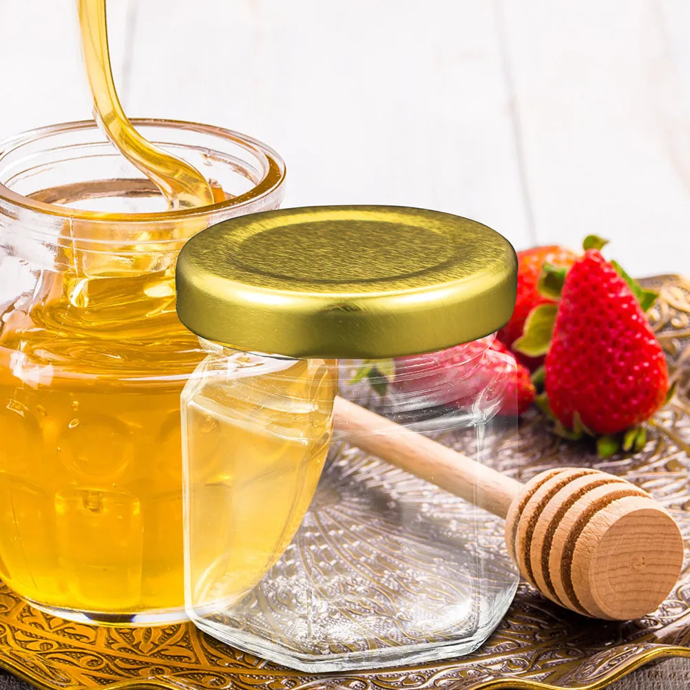 6Pcs Hexagon Glass Jars Premium Storage Tanks for Kitchen Dining Transparent Honey Jam Bottles Small Fruits Jelly Containers