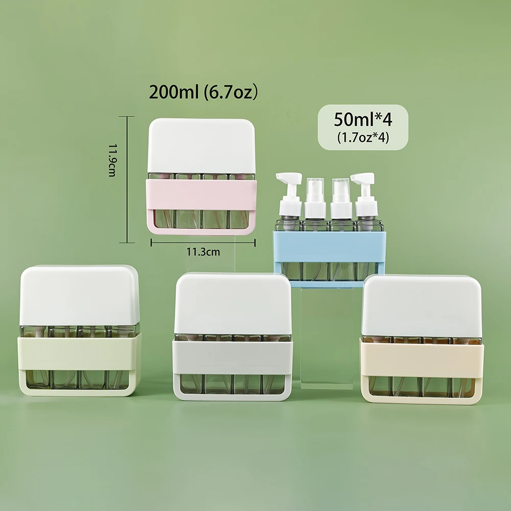 4 in 1 Empty 50ml*4 Travel Size Toiletries with a label, Plastic Travel Bottles Leak Proof, Cosmetic Conditioner and Lotion