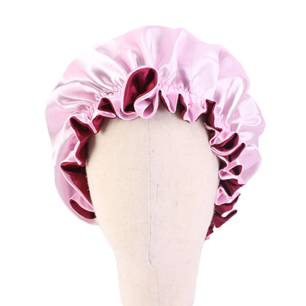 

2Pcs Kids Satin Sleeping Caps Elastic Hair Protection for Children Lightweight Breathable Home Sleep Bath Use Pink