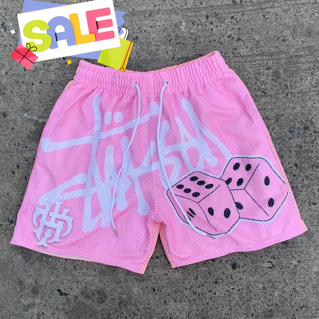 

Новые мужские быстросохнущие спортивные повседневные сетчатые шорты с принтом кубиков и шнурком, удобные повседневные спортивные шорты, лето 2023 г.