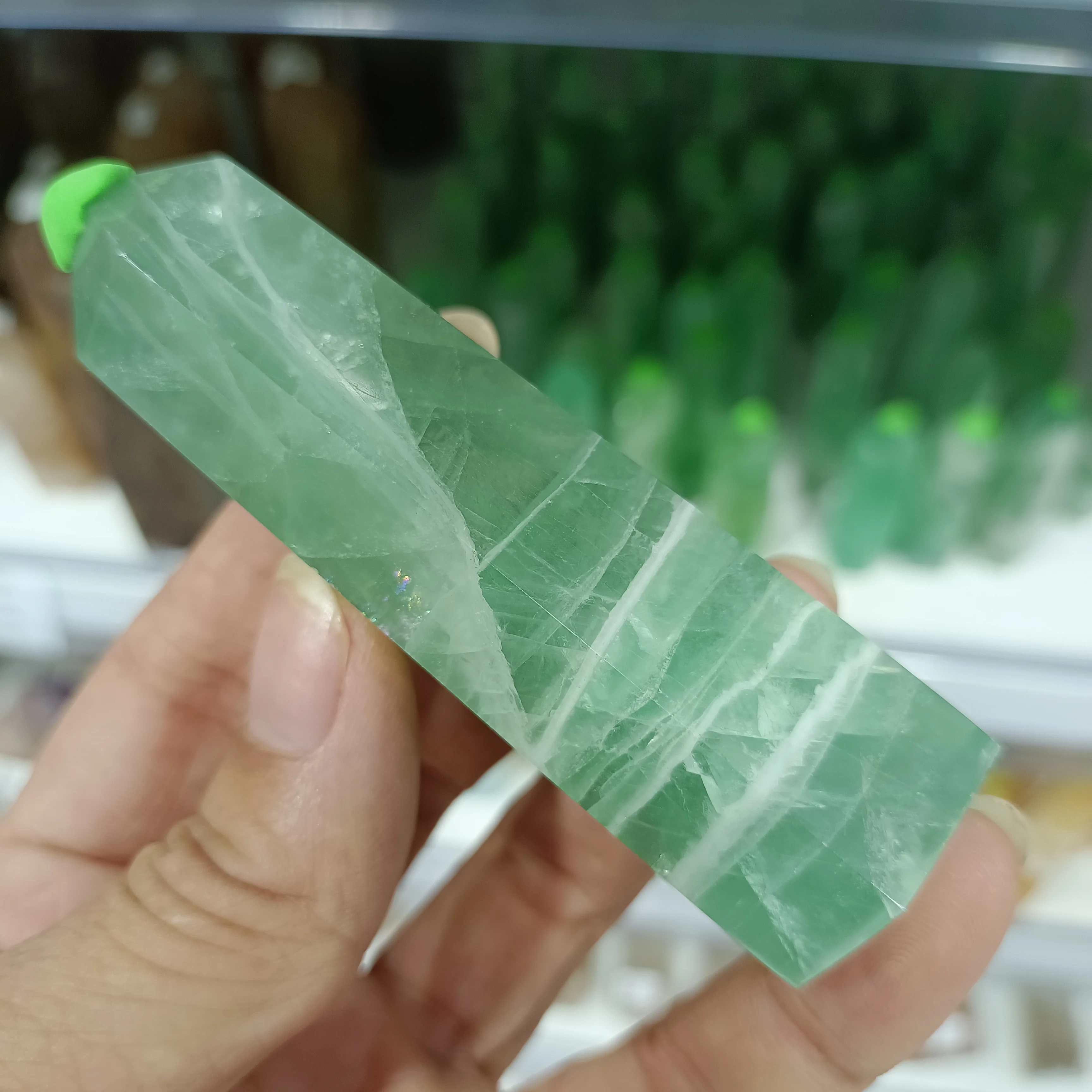 7-9cm Natural Green Firefly Stone Column Crystal Quartz Mineral Gem Home Office Decoration Healing Gift