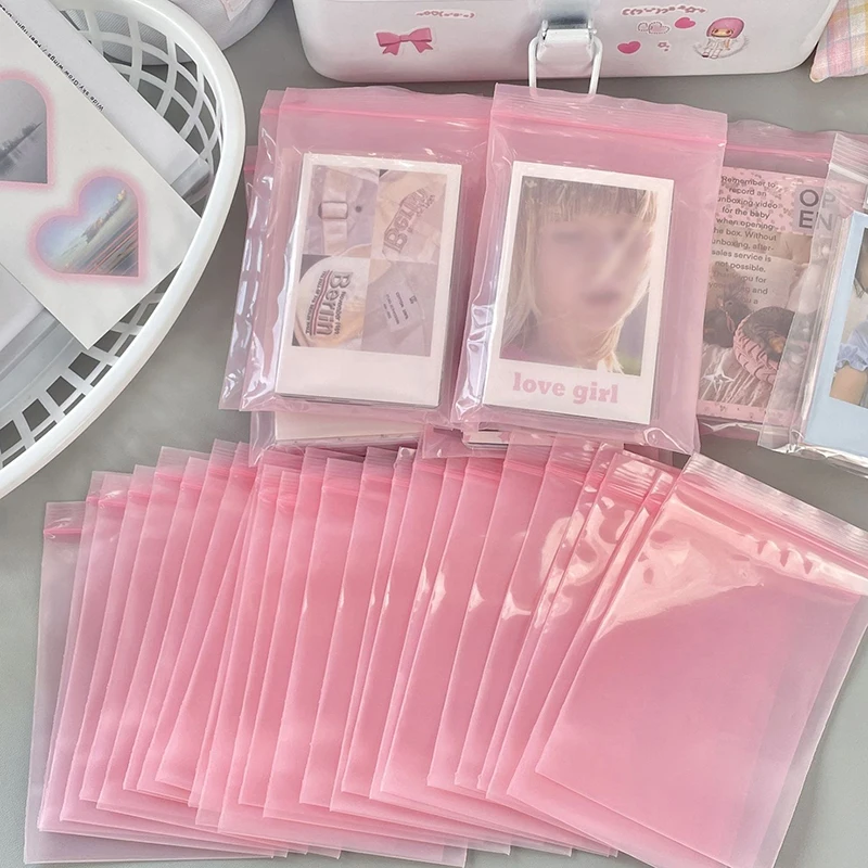 10/100PCS Card Photocard Storage Bag Pink Transparent Ziplock Bag Gift Packaging Bag Sticker Card Sleeve Packaging Bag