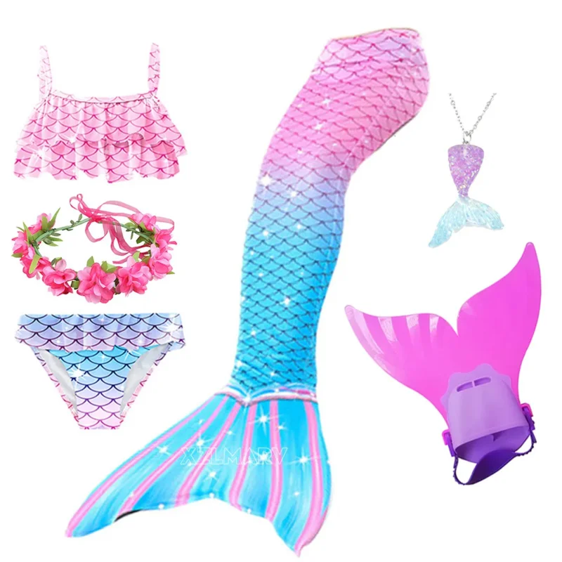 5 Pieces Tail For Swimming Costumes Children Kids Mermaid Tail Cola Sirena Cauda De Sereia Cosplay Sparkle