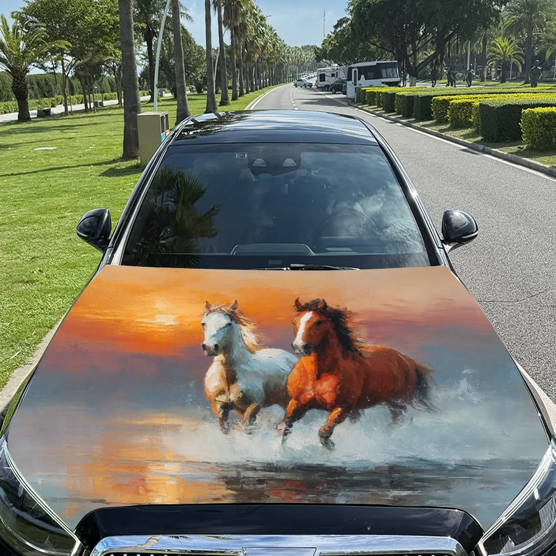 Dynamic Running Horses Car Hood Sticker,Waterproof Self-Adhesive Vinyl Graphics Decals,Decorative Auto Accessories Stickers