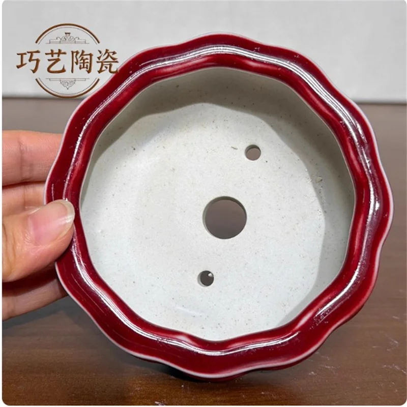 Colorful Porcelain Glazed Ceramic Bonsai Pot round Small Vase Plant Container for Home Decor