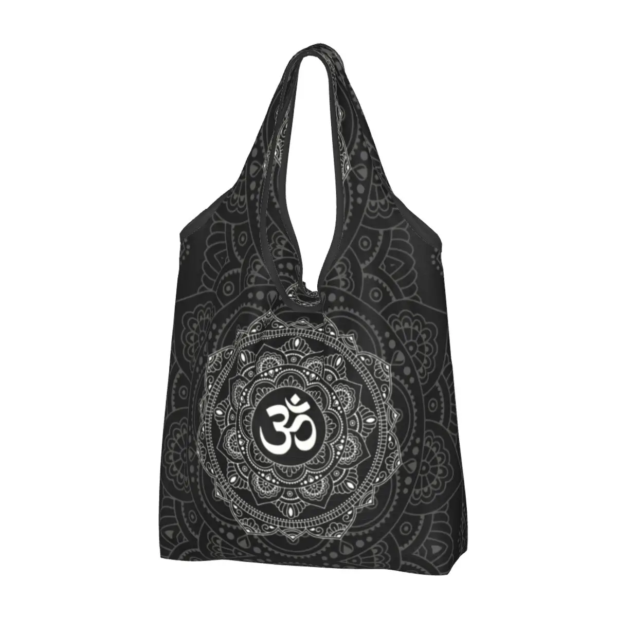 

Custom Reusable Om Mandala Shopping Bag Women Tote Bag Portable Buddhism Aum Yoga Meditation Groceries Shopper Bags