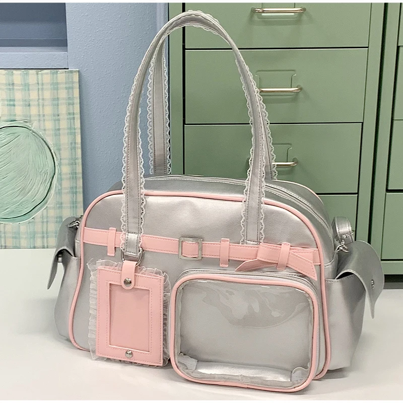 Ita-Tasche mit transparentem Sichtfenster, Otaku-Gürtelschnallen-Design, Umhängetasche, Niedliche Damen-Handtasche mit mehreren Fächern – Detail 19