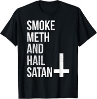 Smoke Meth Hail Satan T Shirt Funny Religious Spoof T-Shirt Custom Printed Graphic T Shirts Print on Demand Camiseta Hombre
