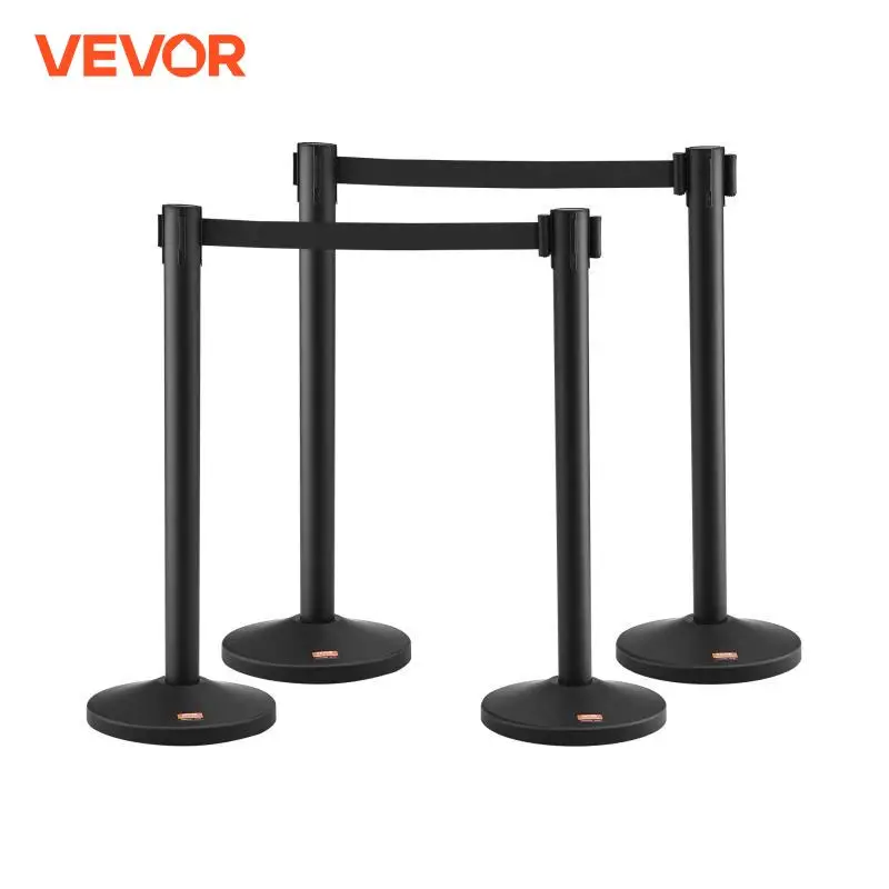 VEVOR Crowd Control Stanchions 4 Pack Carbon Steel Baking Painted Stanchion Queue Post with Retractable Belt for Exhibition