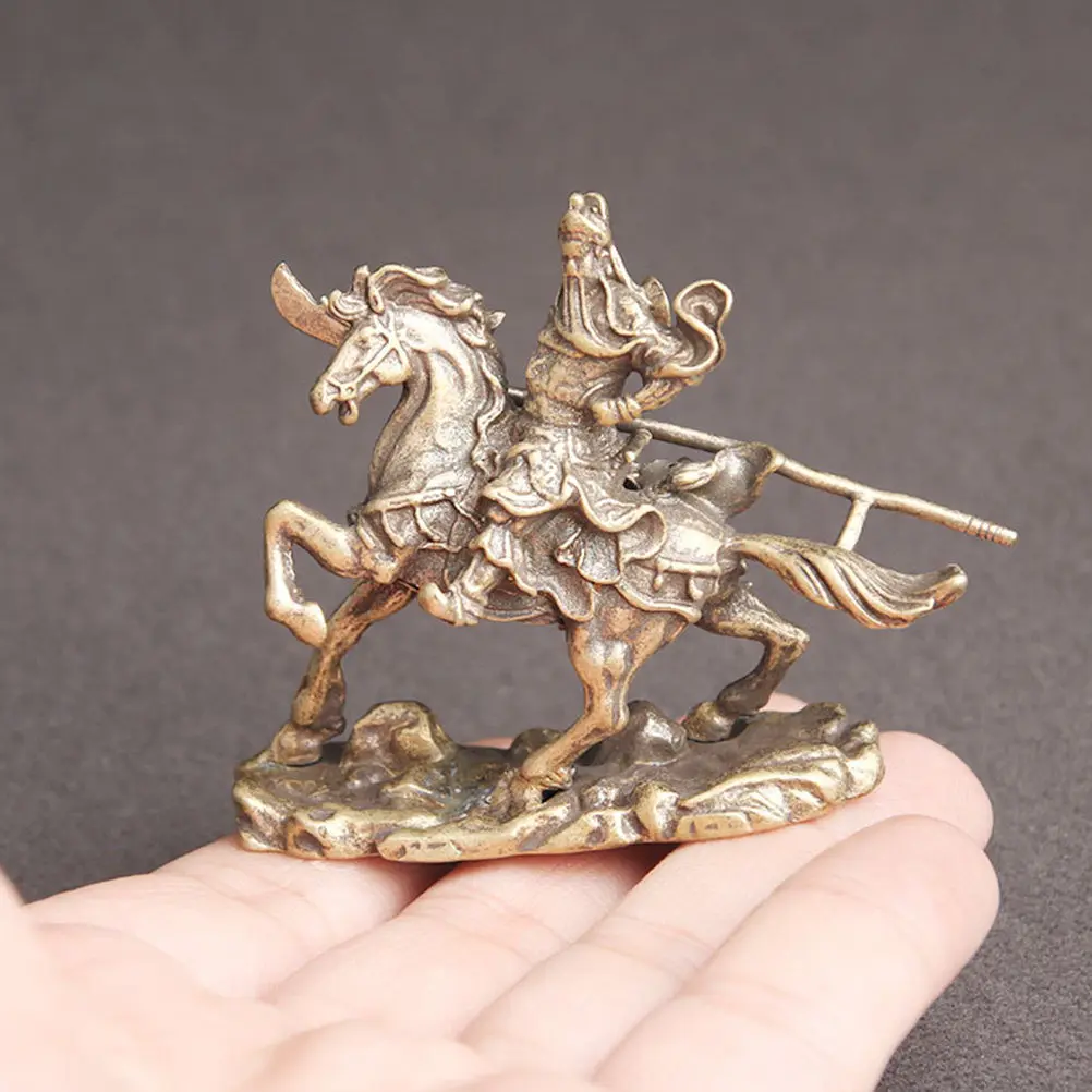 Brass Guan Riding Horse Tabletop Ornament Tea Pet Desktop Decor Home Office Hotel Restaurant Tearoom Lucky Charm Bronze Ware