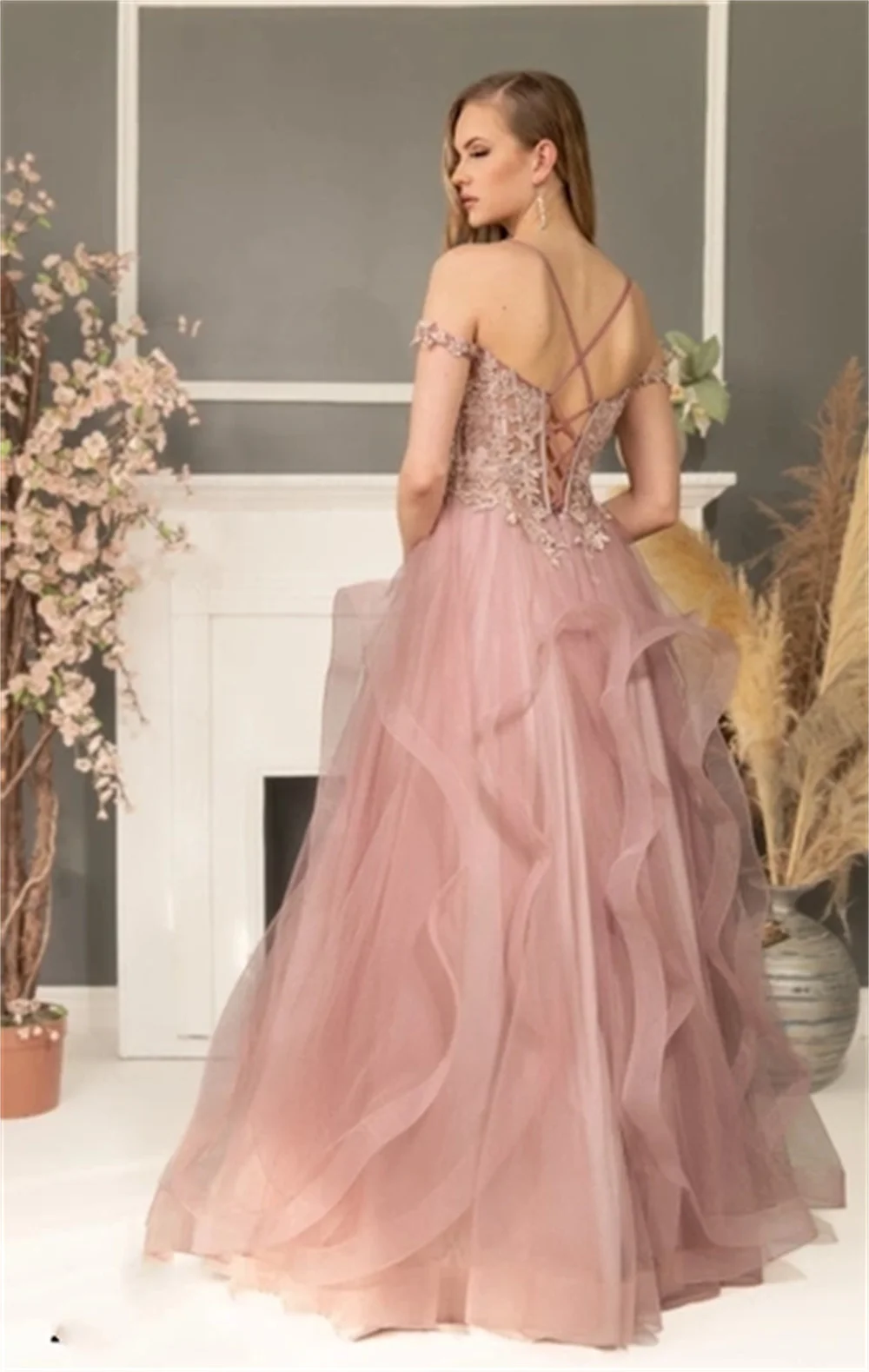 Annie Elegant Light Pink Wedding Dress Fluffy Tulle Embroidery Prom Dresses A-line Corset Bespoke Occasion Dresses