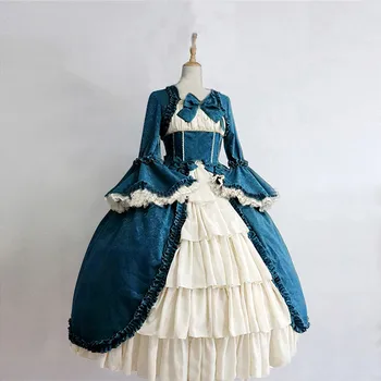 Medieval Gothic Punk Women Maxi Dress Bell Sleeve Bow Ruffle Bow Swing Party Dress Coeset Vestidos Renaissance Halloween Costume