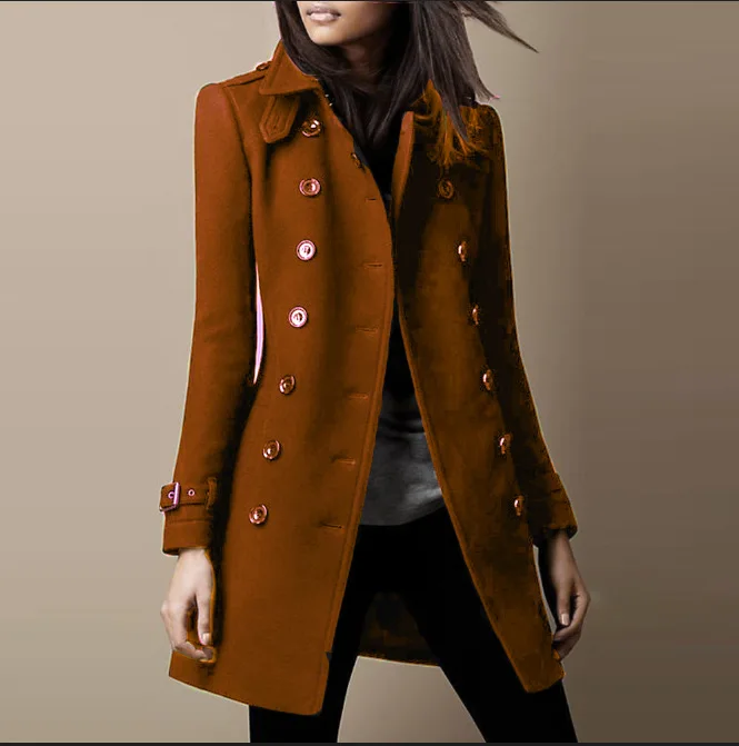 Women Wool Jacket Coat Autumn Winter 2025 Vintage Outerwear Double Breasted Turn Down Collar Office Lady Woolen Overcoat