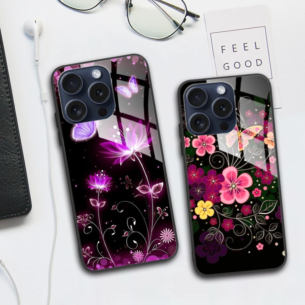 

Tempered Glass Case for iPhone 15 15Pro Max Plus Back Cover Hard Bumper Protective Fundas for iPhone 14 Pro 14 Plus 14Pro Max