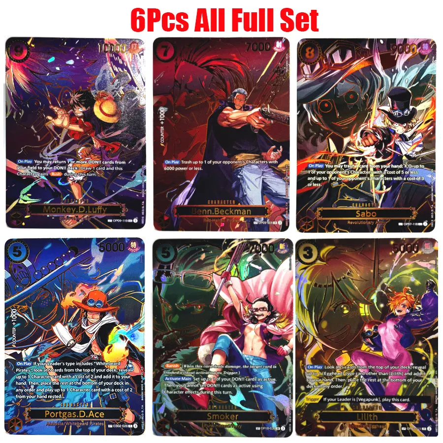 One Piece TCG OPCG Proxy 6Pcs Fixed Full Set Luffy Ace Sabo Smoker Beckman Lilith Holographic Parallel Anime Character Trading