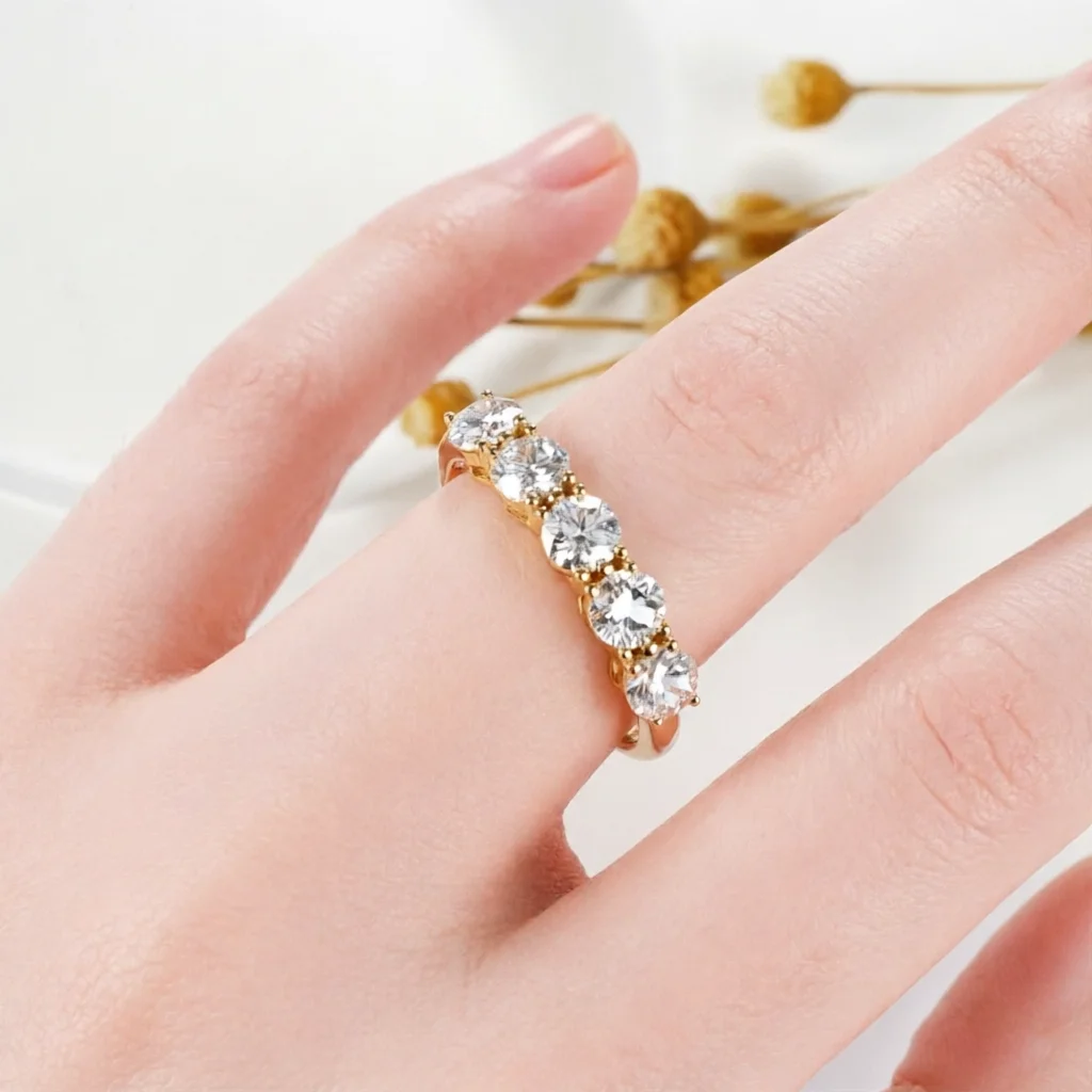 CxsJeremy Sold 14K 585 Yellow Gold 1.5ctw 4mm DF Round Cut Lab Grown Moissanite Wedding Ring For Women Bridal Set Matches Band