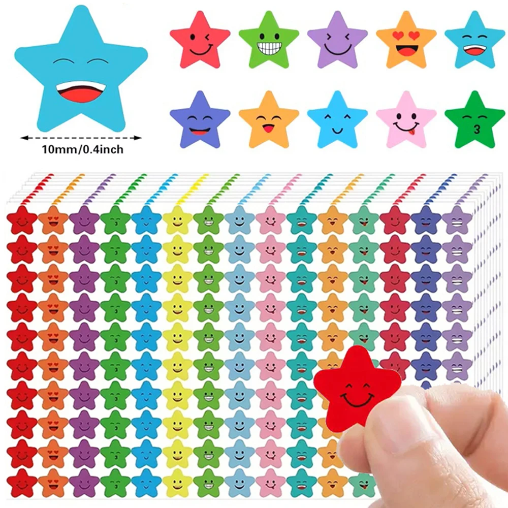 750-2250pcs  Happy Face Star Stickers For Chart Behavior Label Sticker DIY Craft Stationery Decals Decor Phone Laptop Gift Suppl