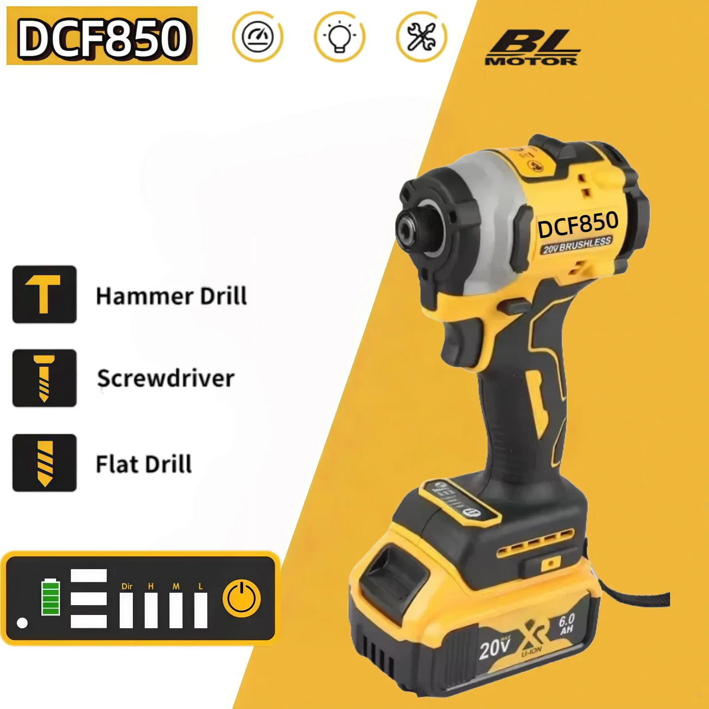 مفتاح ربط لاسلكي قابل لإعادة الشحن من Fit DCF850 Dewalt، بطارية ليثيوم كهربائية، أدوات كهربائية، عزم دوران كبير 20 فولت