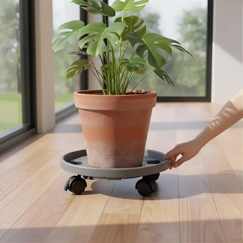 Rolling Plant Pot Base Round Flower Pot Tray with 360 Degree Swivel Wheels for Effortless Moving Plants Indoors Outdoors