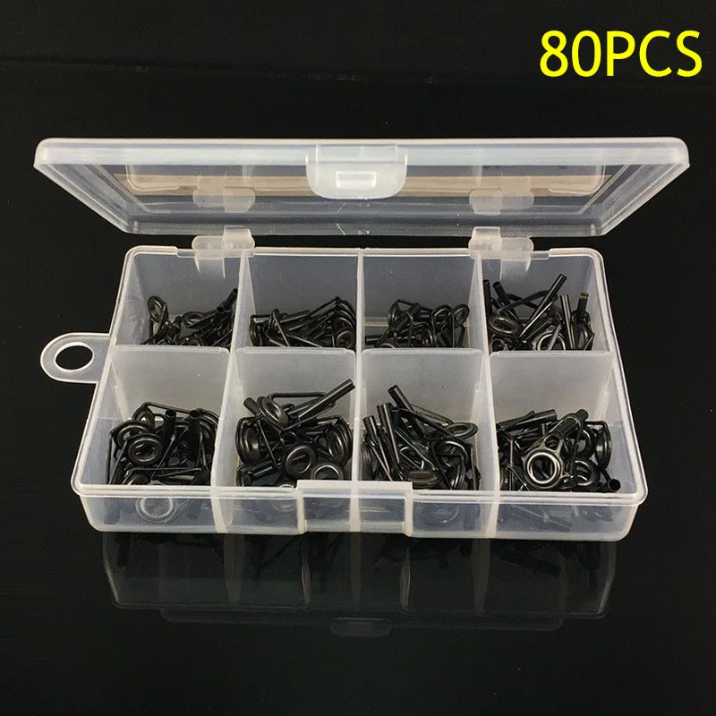 80 Pcs/ Set Freshwater Fishing Rod Guide Tip Repair Kit Eye Ceramic Carbon Steel