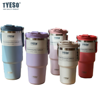 Tyeso 900ML Handle Vacuum Flasks Dual-Drink Coffee Mug Stainless Steel Ice Cup Car Bottle Hot Cold Retention Vacuum Cup