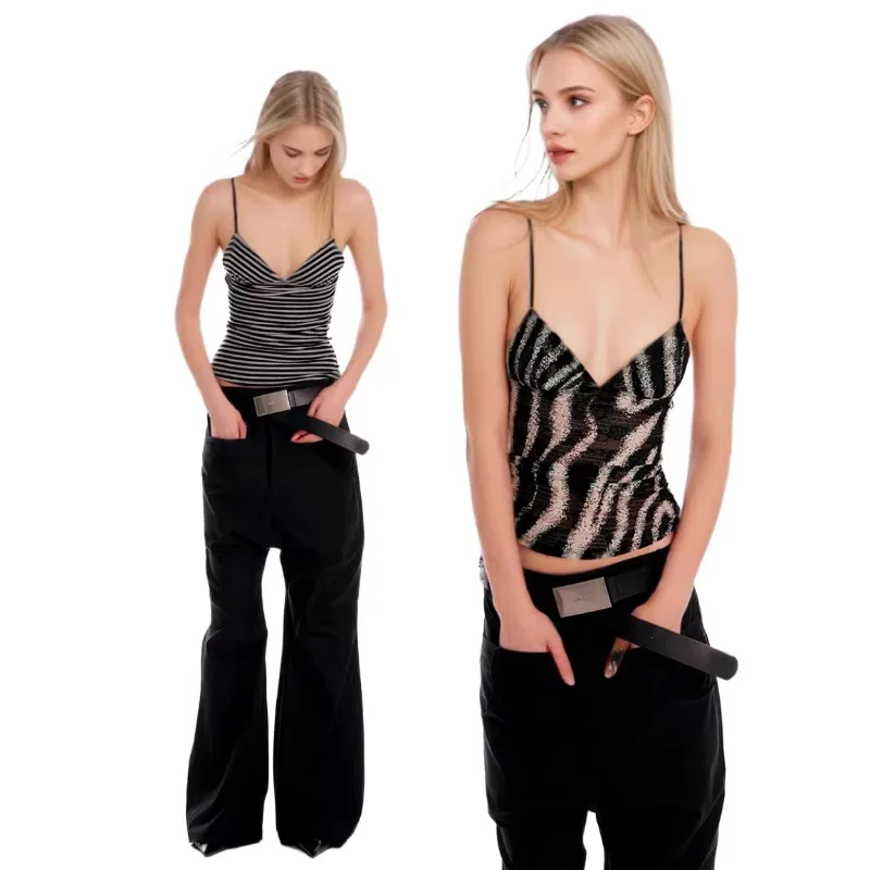 

2026 New Summer Women's Triangle Cup Camisole Top Fashion Sexy Bodycon Slim Fit Sleeveless Tee For Streetwear