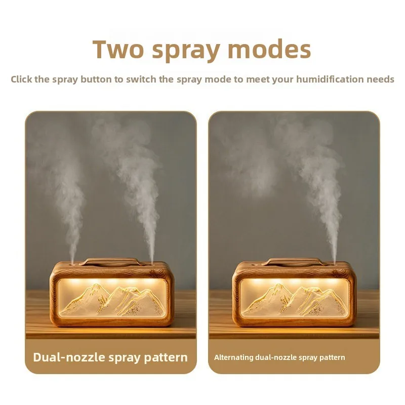 2026 new double spray humidifier, creative atmosphere light home desktop snow mountain humidifier