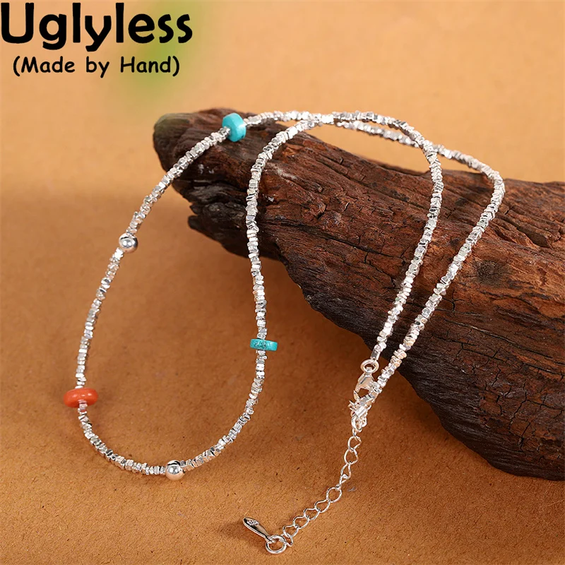 

Uglyless Exotic Colorful Gemstones Beaded Necklaces for Women MINI Silver Bits Chokers Ethnic 925 Silver Jewelry NO Pendants