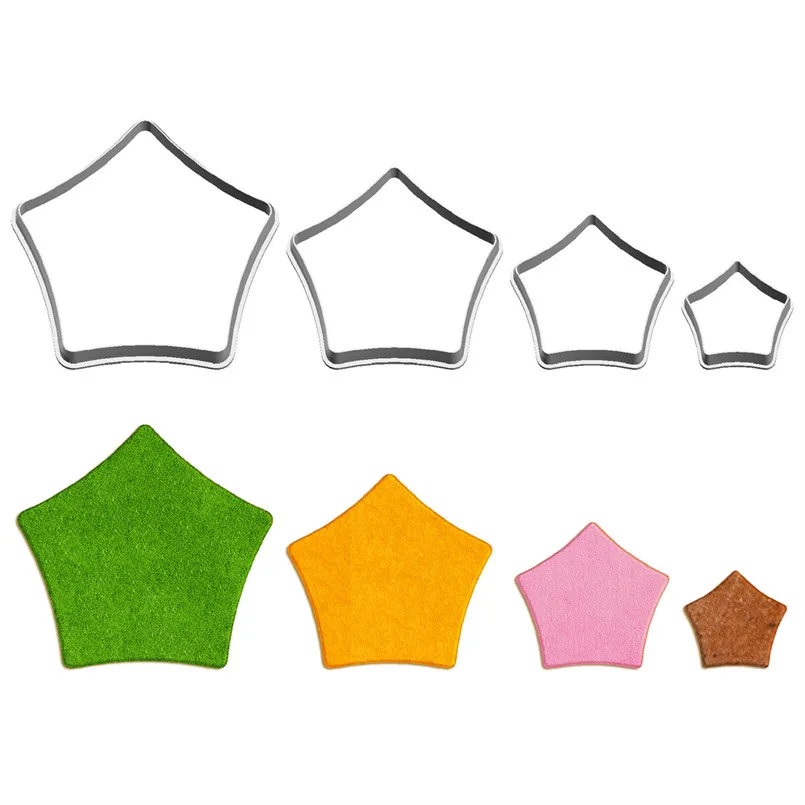 Four Specification Cartoon Geometric Figure,Inner Arc Pentagon,Plastics Mould,Cake Fondant Tool,Cookie and Sushi Fruit Cutter