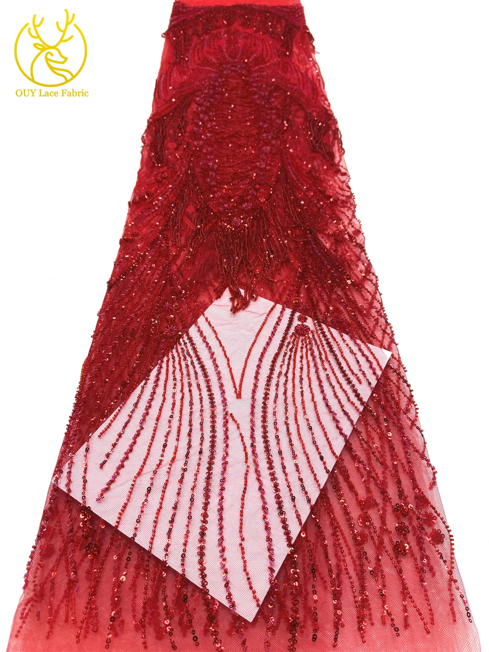 Grüner neuer Design-Tüllstoff mit afrikanischen 3D-Perlen, hochwertiger französischer Pailletten-Tüllstoff für Hochzeitskleider zum Nähen – Detail 15