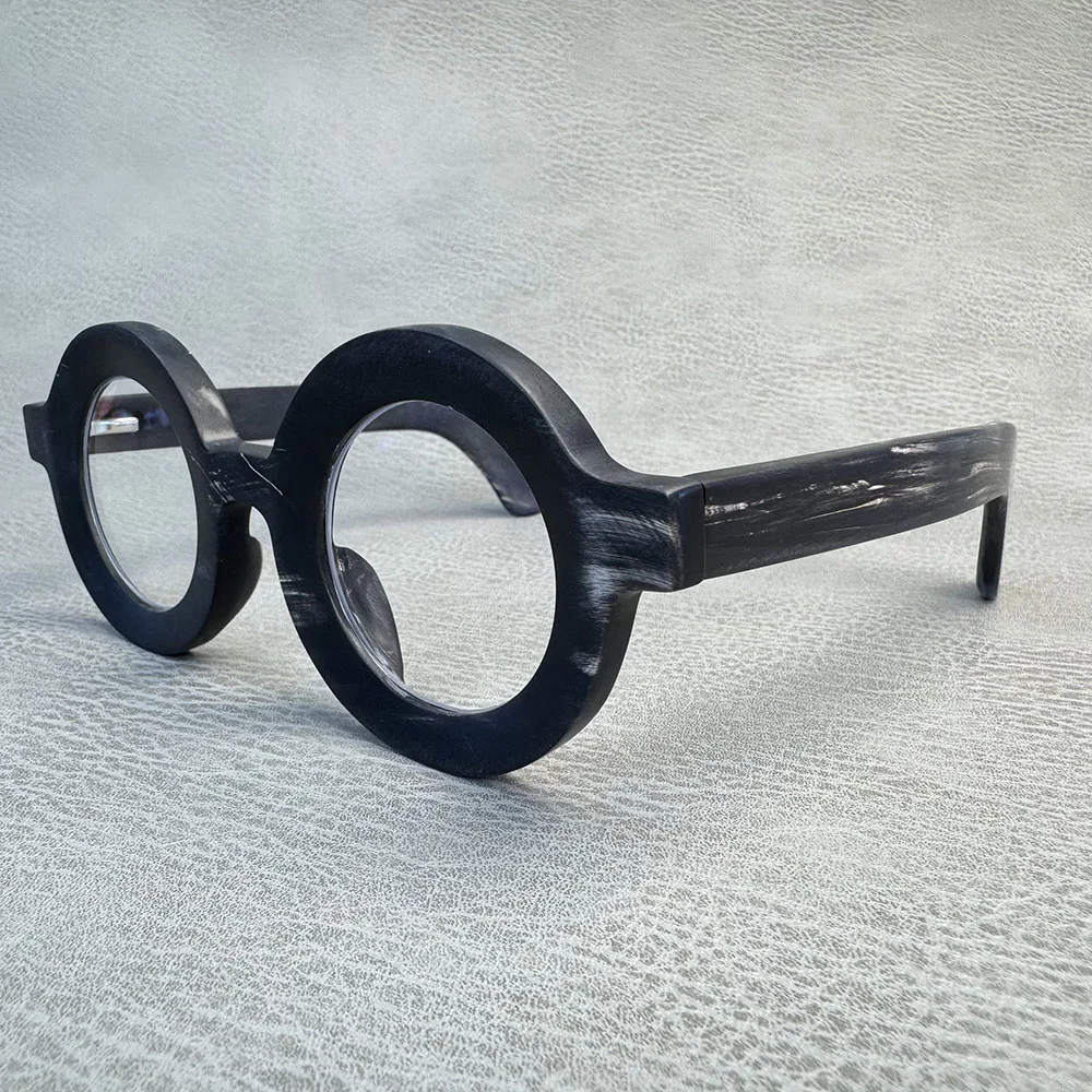 Eyeglass Frames Unique Vintage Matte Round Thick Handmade Buffalo Horn Stripes Oversize Eyewear Prescription Men Glasses Frames