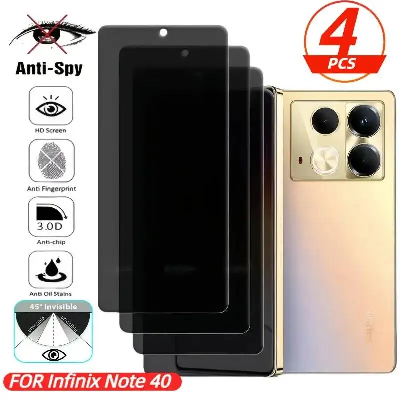 

4Pcs Curved High-Definition Privacy Film Suitable For Infinix 50 Note 40 4G Pro 30 Pro+ 5G Anti Spy