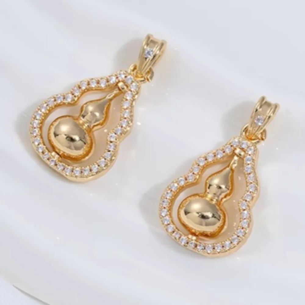 

1Pcs Copper Charms 14K Gold Color Inlaid Zircon Gourd Pendant Transfer Rotatable Pendant DIY Jewelry Accessories