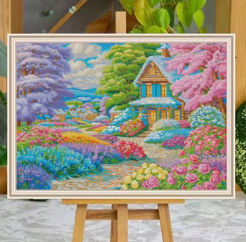 

9CT 120X90 см садовые цветы рукоделие, сделай сам гостиная печатная вышивка крестиком, набор для вышивания полная хлопковая нить 61 цвета