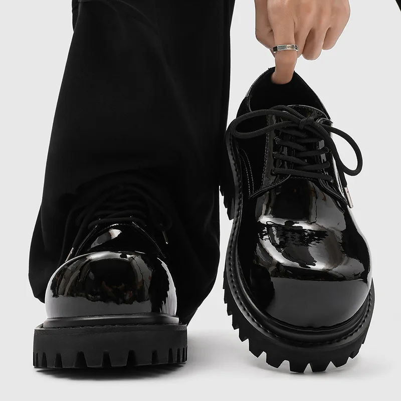 large size men fashion punk hip hop platform shoes lace-up patent leather oxfords shoe big toe designer sneakers trendy footwear