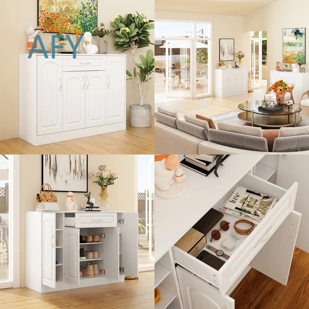 Modern Space Saving Shoe Cabinet for Living Room Entryway Foyer Multi Functional Storage Organizer with Adjustable Shelves
