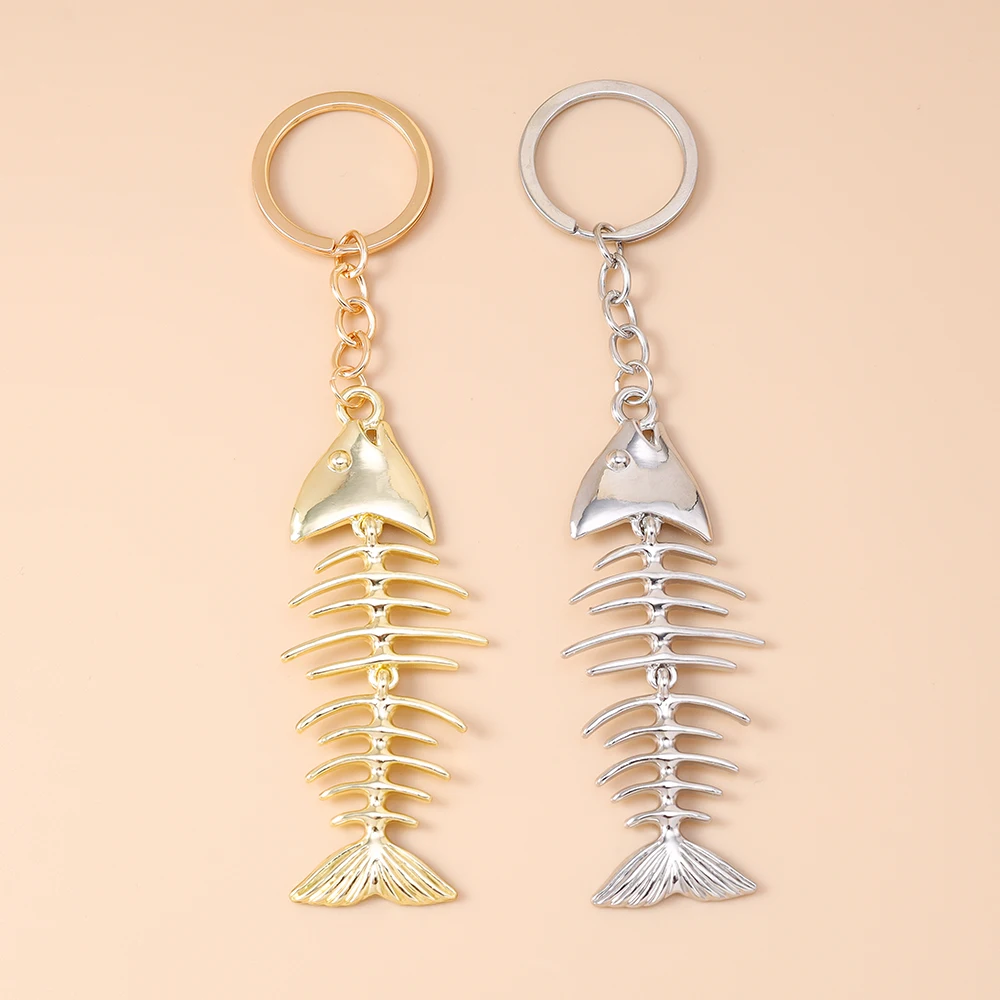 Aihua جديد شخصية الفولاذ المقاوم للصدأ عظم السمك المفاتيح للنساء الرجال لطيف هيكل السمكة كيرينغ سلاسل الصيف الشاطئ مجوهرات هدايا
