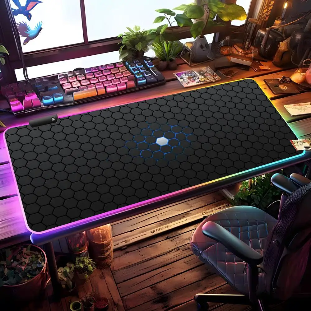 

Коврик для мыши с абстрактным шестиугольным узором, RGB-подсветкой, игровой коврик для мыши, настольный коврик HD, большой игровой коврик с LED-подсветкой, XXL коврик для мыши