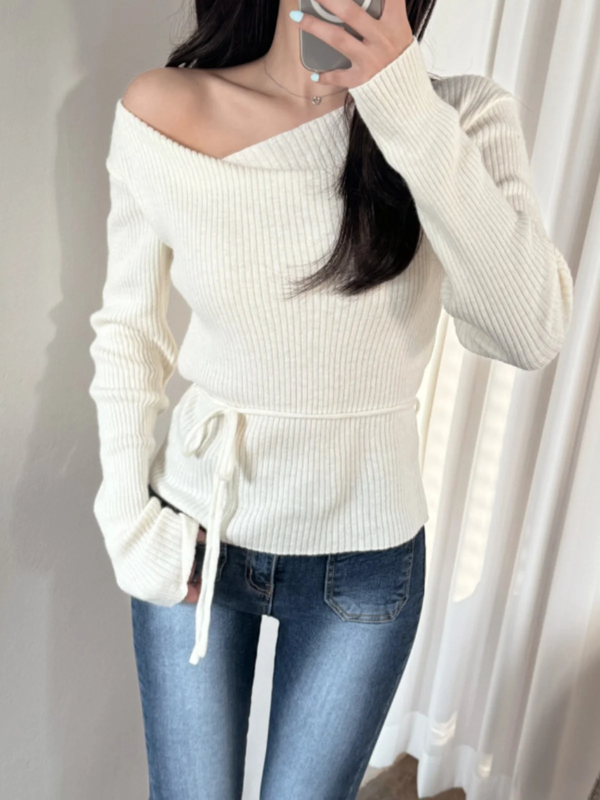 

Ele V-ne Long Sve Knitted Sweater Women's Faion Slim Fit Chic Personali Top Korean Sle Commute Regular Knitwear