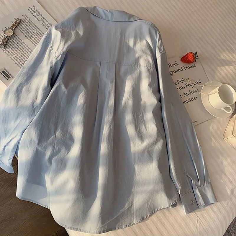 Xpqbb Casual Simple Women Shirt Korean Solid Color Loose Long Sleeve Blouses Female All Match Chic Button Up Shirts Tops New