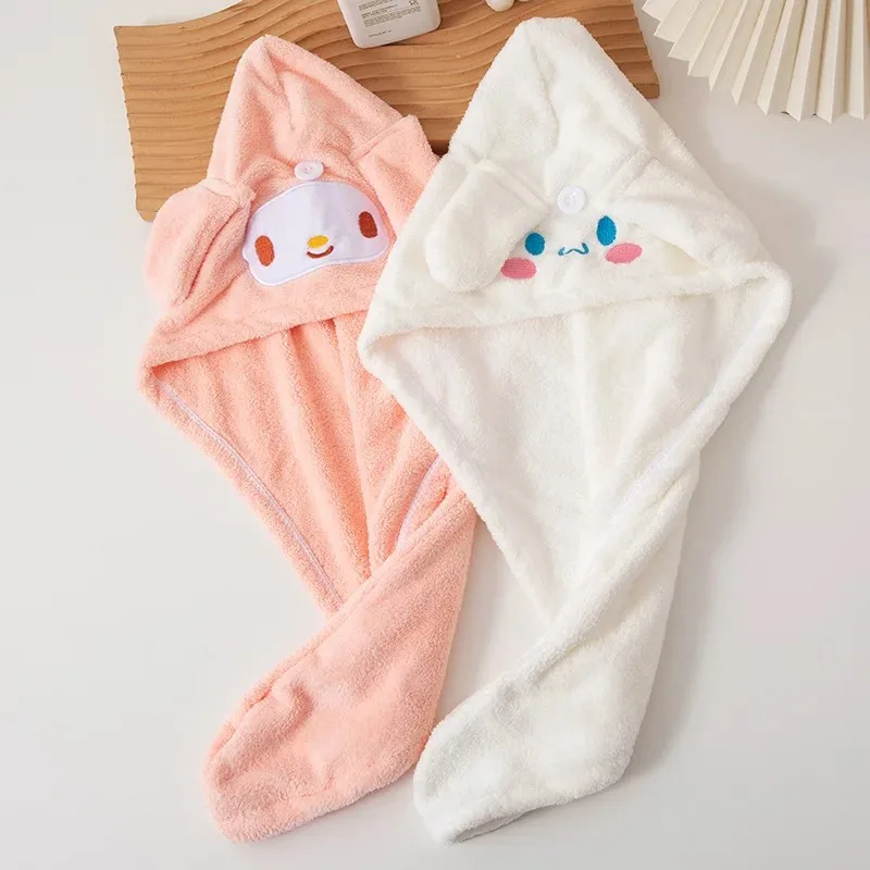 Sanrio Dry Hair Cap Cartoon Character My Melody Cinnamoroll Kawaii Cartoon Girls Home Bathroom Absorbent Coral Fleece Bath Towel