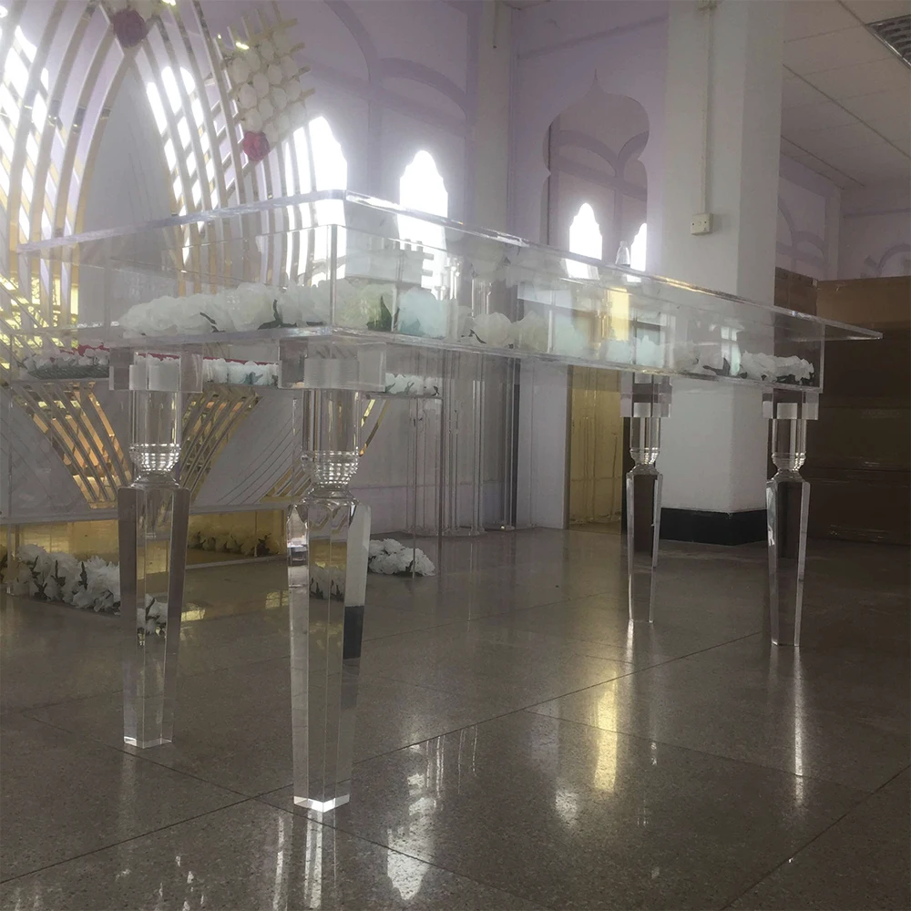 Popular New Design Bride And Groom Wedding Table Acrylic Clear Square Modern Dining Table For Event